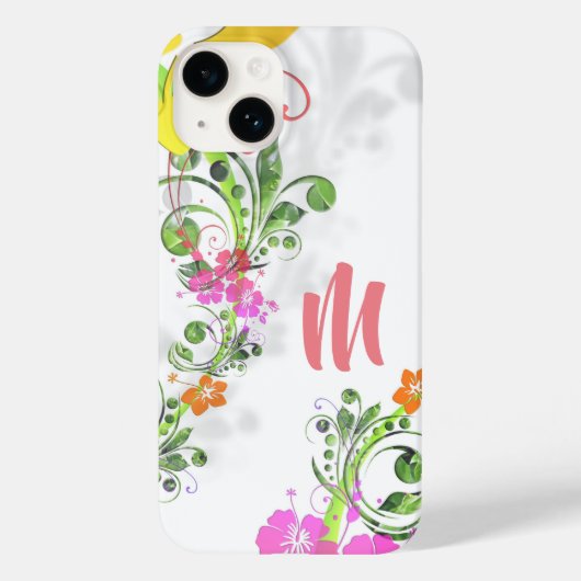 Tropische bloemenhibiscus roze groen geel wit Case-Mate iPhone case (Achterkant)