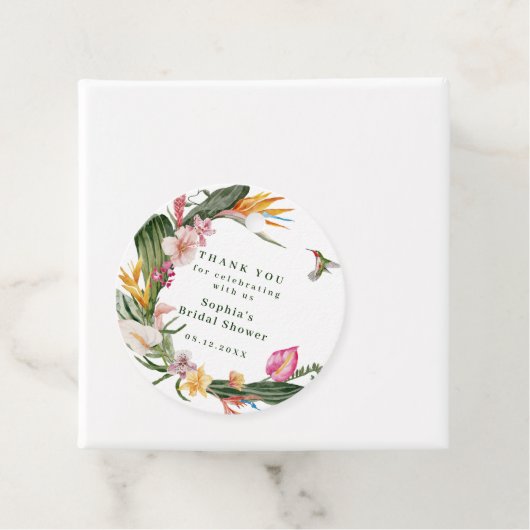 Tropische Bloemenkrans Bruidsdouche uitnodiging Bedankjes Labels (In situ)