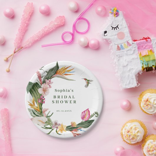 Tropische Bloemenkrans Bruidsdouche uitnodiging Papieren Bordje (Feest)