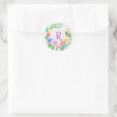 Tropische bloemenkrans monogram ronde sticker (Tas)