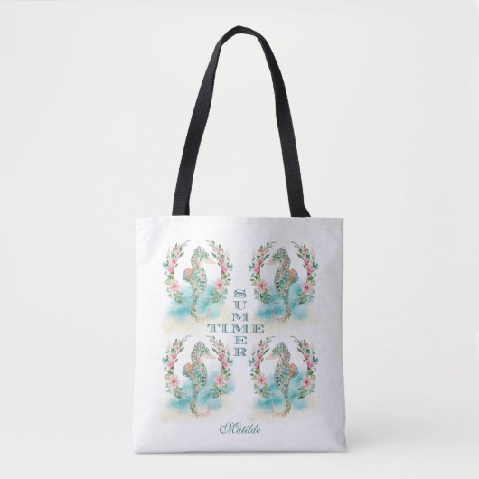 Tropische Bloemenkrans Zeepaardje, Luau ZOMERTIJD Tote Bag (Voorkant)