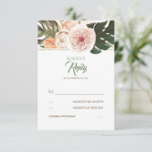 Tropische bloemenpalmbladeren bruiloft RSVP (Staand voorkant)