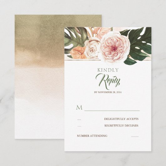 Tropische bloemenpalmbladeren bruiloft RSVP (Voorkant / Achterkant)