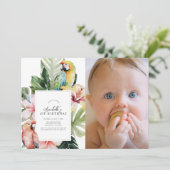 Tropische bloemenpapegaai WHT 1e verjaardag Foto Kaart (Staand voorkant)