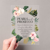 Tropische bloemenparels en Prosecco-Vrijgezellenfe Acryl Uitnodigingen (Insitu (Draagbaar))