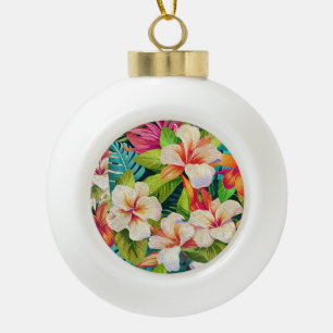 Tropische bloemenschilderstijl in olieverf keramische bal ornament