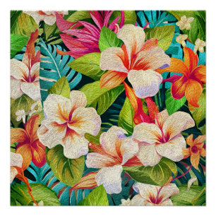 Tropische bloemenschilderstijl in olieverf perfect poster