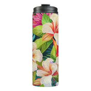Tropische bloemenschilderstijl in olieverf thermosbeker