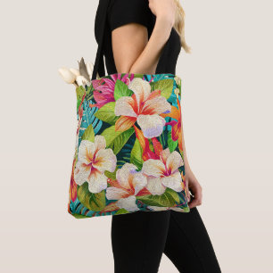 Tropische bloemenschilderstijl in olieverf tote bag