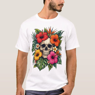 Tropische Bloemenskelet Levendige Hawaïaanse Botan T-shirt