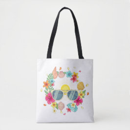 Tropische bloemenslingers zonnebril witte canvas t tote bag