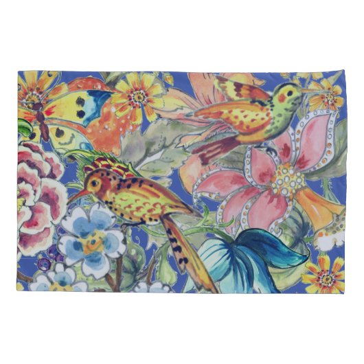 Tropische Bloemenvogel Vlinder Oosters Kleurrijk Kussensloop (Achterkant-Links)