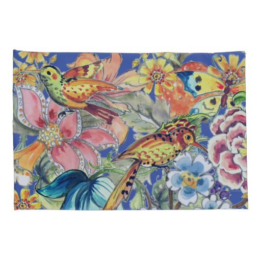 Tropische Bloemenvogel Vlinder Oosters Kleurrijk Kussensloop (Achterkant-Rechts)