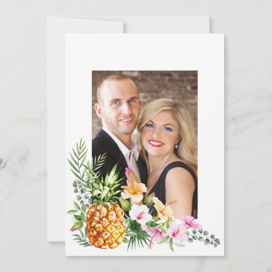 Tropische bloemige Aloha-huwelijksfoto Kaart (Achterkant)