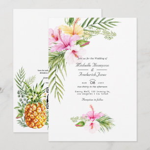 Tropische bloemige Aloha QR Code RSVP-huwelijk Kaart