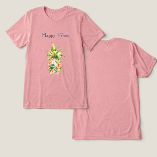 Tropische Bloemige Ananas Tri-Blend Shirt (Ontwerp Voorkant & Achterkant)