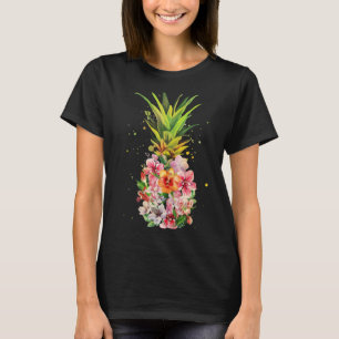 Tropische Bloemige Ananas Watercolor Kunst T-shirt