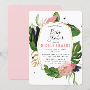 Tropische bloemige babyshower uitnodiging