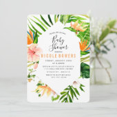 Tropische bloemige babyshower uitnodiging (Staand voorkant)