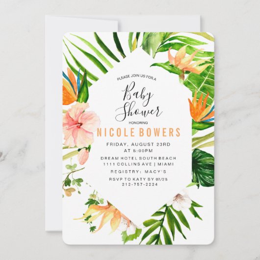 Tropische bloemige babyshower uitnodiging (Voorkant)