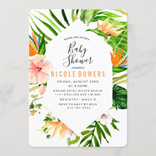 Tropische bloemige babyshower uitnodiging