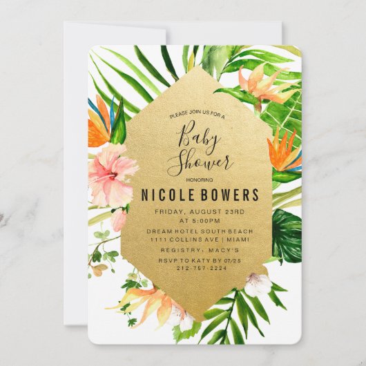 Tropische bloemige babyshower uitnodiging (Voorkant)