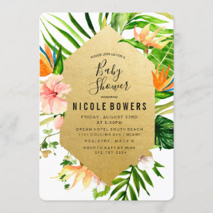 Tropische bloemige babyshower uitnodiging