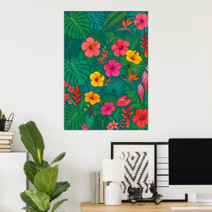 Tropische bloemige botanische poster Kleurrijke
