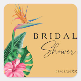Tropische bloemige bruids douche vierkante sticker