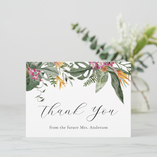 Tropische bloemige bruidsdouche dank je wel bedankkaart (Staand voorkant)