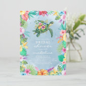 Tropische bloemige bruidsshower voor zeeschildpad kaart (Staand voorkant)
