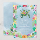 Tropische bloemige bruidsshower voor zeeschildpad kaart (Voorkant / Achterkant)