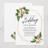 Tropische bloemige bruiloft kalligrafie Goud Geo F Kaart (Voorkant / Achterkant)