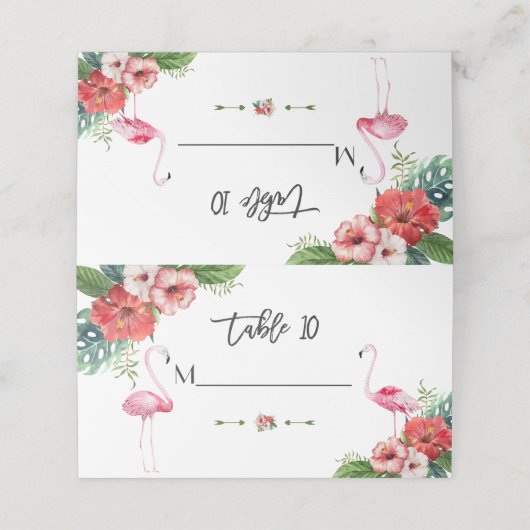 Tropische bloemige bruiloft met charme luau flamin plaatskaartje (Buitenkant ongevouwen)