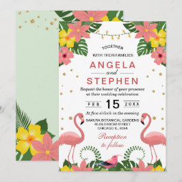 Tropische Bloemige Flamingo Zomer Bruiloft Kaart