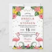Tropische bloemige flamingo zomerhuwelijk kaart (Voorkant)