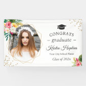 Tropische Bloemige Geometrische Foto Afstudeerfees Spandoek (Horizontaal)