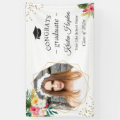 Tropische Bloemige Geometrische Foto Afstudeerfees Spandoek (Verticaal)