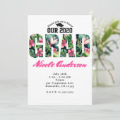 Tropische bloemige GRAD diploma-uitnodigingen voor Kaart (Staand voorkant)