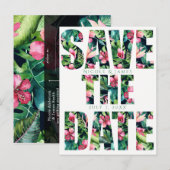 Tropische bloemige Hawaiaanse trouw Save the Date Aankondigingskaart (Voorkant / Achterkant)