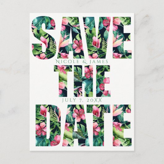 Tropische bloemige Hawaiaanse trouw Save the Date Aankondigingskaart (Voorkant)