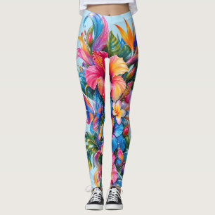Tropische Bloemige Leggings Kleurrijke Hibiscus