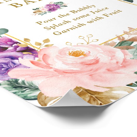 Tropische bloemige Mimosa Bar Bruiloft Bruidsfeest Poster (Hoek)