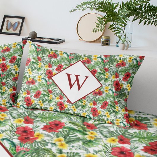 Tropische bloemige monogram hoeslaken kussensloop