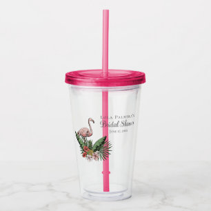Tropische bloemige roze flamingo bruidsdouche acryl drinkbeker