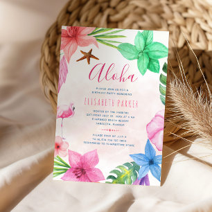 Tropische bloemige roze Hawaiaanse luau verjaardag Kaart