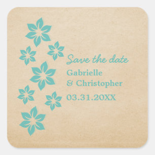 Tropische bloemige 'Save the Date'-stickers, Aqua Vierkante Sticker