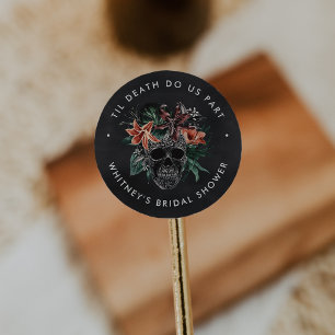 Tropische bloemige Schedel Halloween Bruidsfeest Ronde Sticker