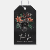 Tropische bloemige Schedel Halloween Bruiloftsfees Cadeaulabel (Voorkant)