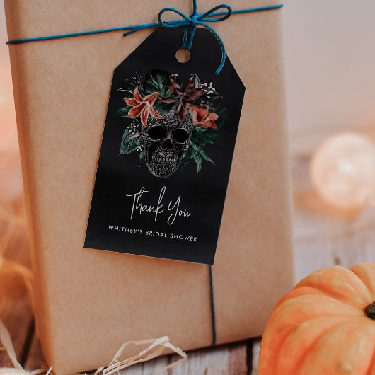 Tropische bloemige Schedel Halloween Bruiloftsfees Cadeaulabel